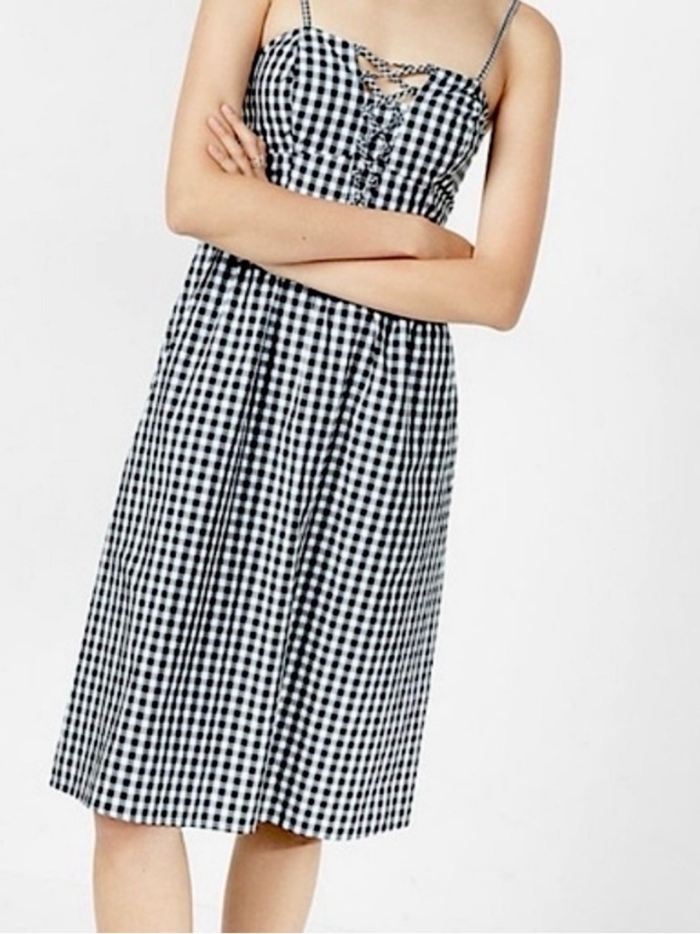 Express Black and White Gingham Midi Dress